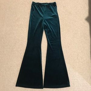 Dark Green, Velvet, Flare Leggings
